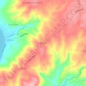 Mapa topográfico Balele, altitude, relevo