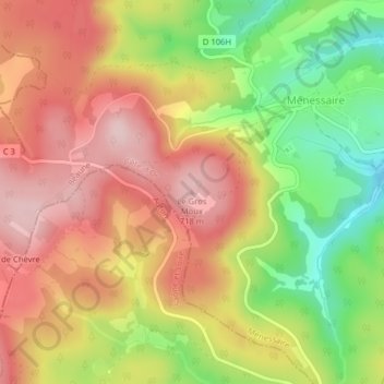 Mapa topográfico Le Gros Moux, altitude, relevo