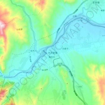 Mapa topográfico 大河家镇, altitude, relevo
