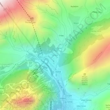 Mapa topográfico Entrèves, altitude, relevo