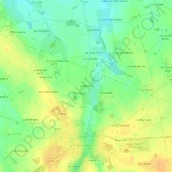 Mapa topográfico La Miltière, altitude, relevo