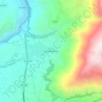 Mapa topográfico Cullashpampa, altitude, relevo