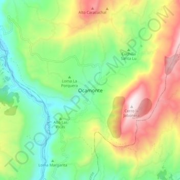 Mapa topográfico Ocamonte, altitude, relevo
