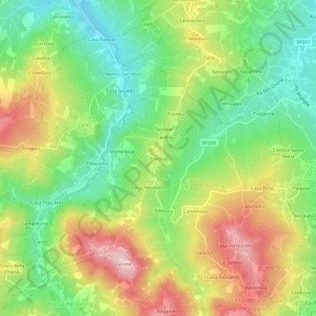 Mapa topográfico Francia, altitude, relevo