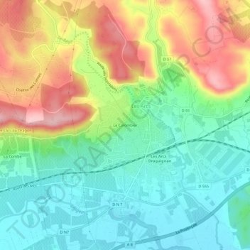 Mapa topográfico Le Colombier, altitude, relevo