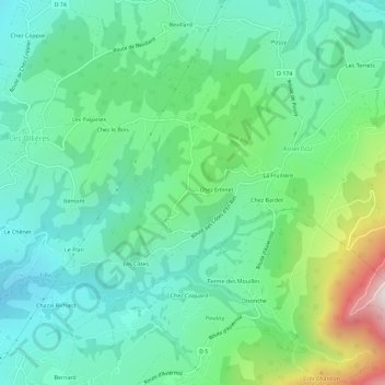 Mapa topográfico Les Mellys, altitude, relevo