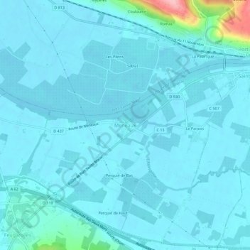 Mapa topográfico Meneaux, altitude, relevo