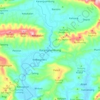 Mapa topográfico Karangsambung, altitude, relevo