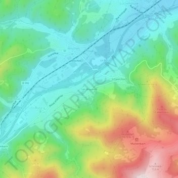Mapa topográfico Les Bruyères, altitude, relevo
