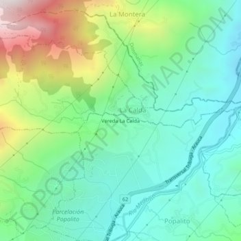 Mapa topográfico Vereda La Calda, altitude, relevo