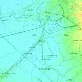 Mapa topográfico Milaor, altitude, relevo