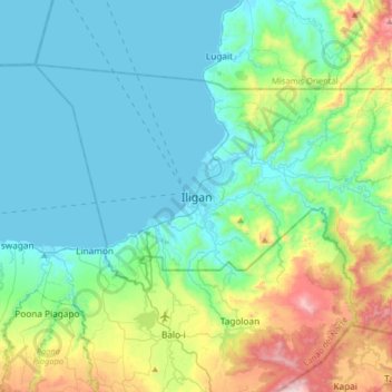 Mapa topográfico Iligan, altitude, relevo