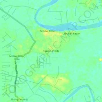 Mapa topográfico Tanah Putih, altitude, relevo