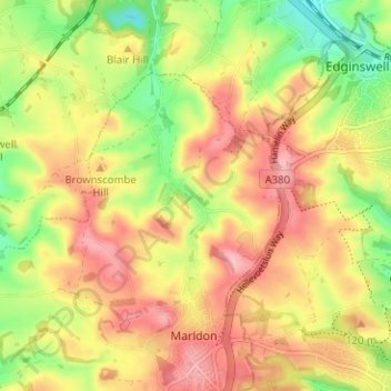 Mapa topográfico Compton, altitude, relevo