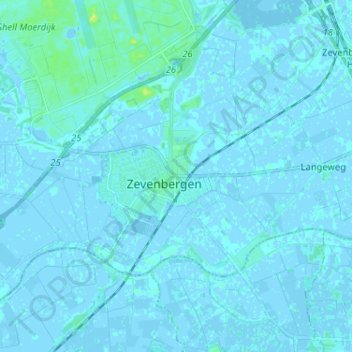 Mapa topográfico Zevenbergen, altitude, relevo