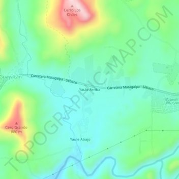 Mapa topográfico Yaule Arriba, altitude, relevo