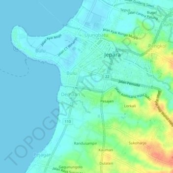 Mapa topográfico Demaan, altitude, relevo