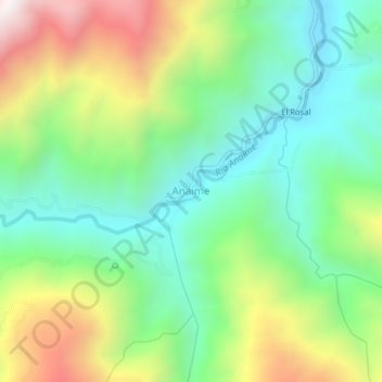 Mapa topográfico Anaime, altitude, relevo