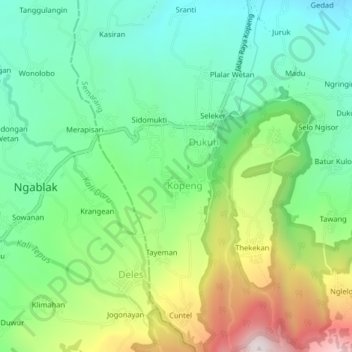 Mapa topográfico Kopeng, altitude, relevo