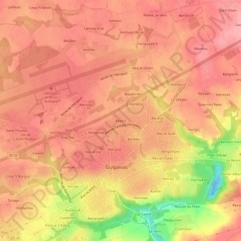 Mapa topográfico Ribeuz, altitude, relevo