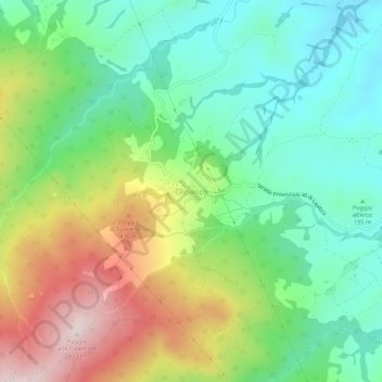 Mapa topográfico Orciatico, altitude, relevo
