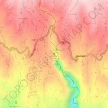Mapa topográfico Tumpak Sewu, altitude, relevo