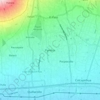 Mapa topográfico Pandoja, altitude, relevo