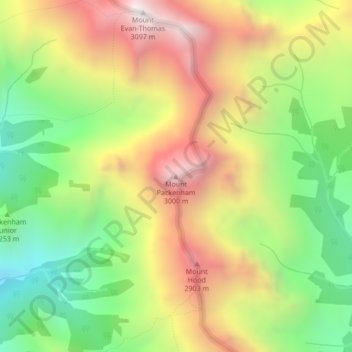 Mapa topográfico Mount Packenham, altitude, relevo