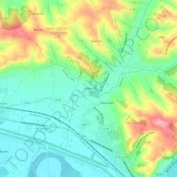 Mapa topográfico Le Bosc, altitude, relevo