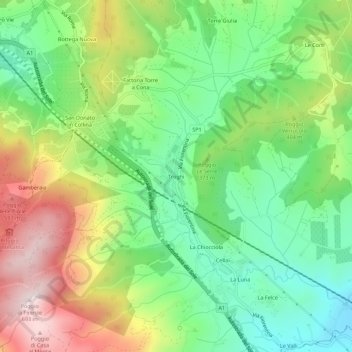 Mapa topográfico Troghi, altitude, relevo