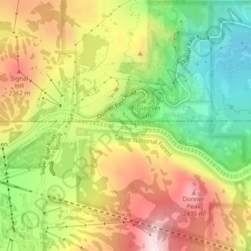 Mapa topográfico Donner Pass, altitude, relevo