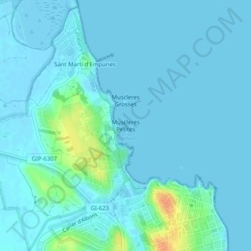 Mapa topográfico Muscleres Petites, altitude, relevo