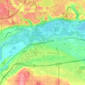 Mapa topográfico Shakopee, altitude, relevo