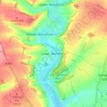 Mapa topográfico Lower Woodford, altitude, relevo