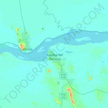 Mapa topográfico Caicara del Orinoco, altitude, relevo