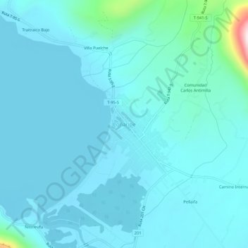 Mapa topográfico Coñaripe, altitude, relevo