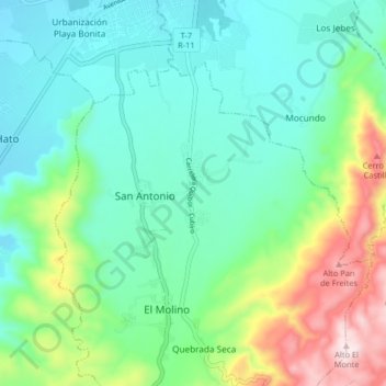 Mapa topográfico Cuara, altitude, relevo