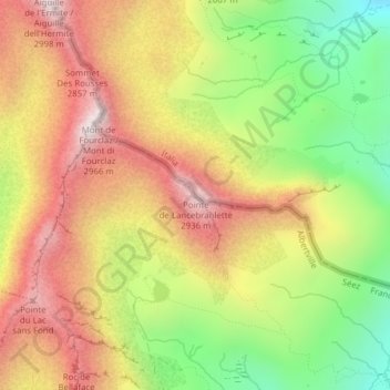 Mapa topográfico Pointe de Lancebranlette, altitude, relevo