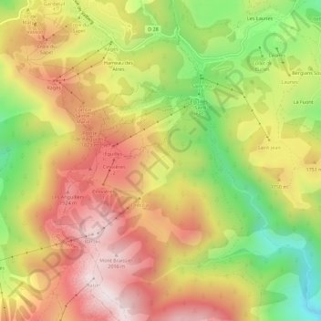 Mapa topográfico Hameau Pra Bataglier, altitude, relevo
