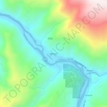 Mapa topográfico Johnsons, altitude, relevo