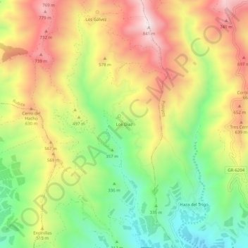 Mapa topográfico Los Díaz, altitude, relevo
