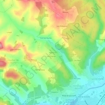 Mapa topográfico Veyrieras, altitude, relevo