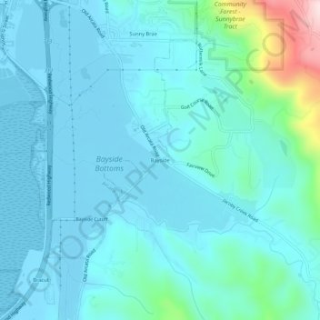Mapa topográfico Bayside, altitude, relevo