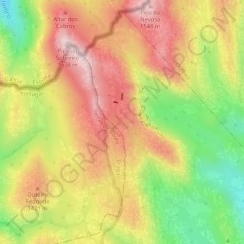 Mapa topográfico Minas dos Carris, altitude, relevo