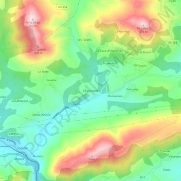 Mapa topográfico L'Escuredal, altitude, relevo