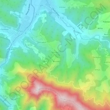 Mapa topográfico Paloubard, altitude, relevo