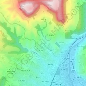 Mapa topográfico Prignolles, altitude, relevo