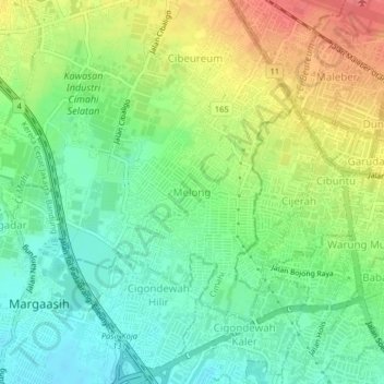 Mapa topográfico Melong, altitude, relevo