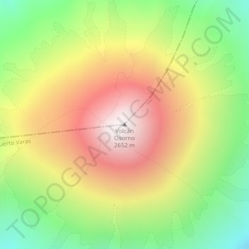 Mapa topográfico Volcán Osorno, altitude, relevo