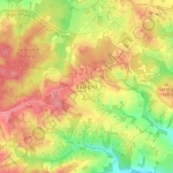 Mapa topográfico East End, altitude, relevo